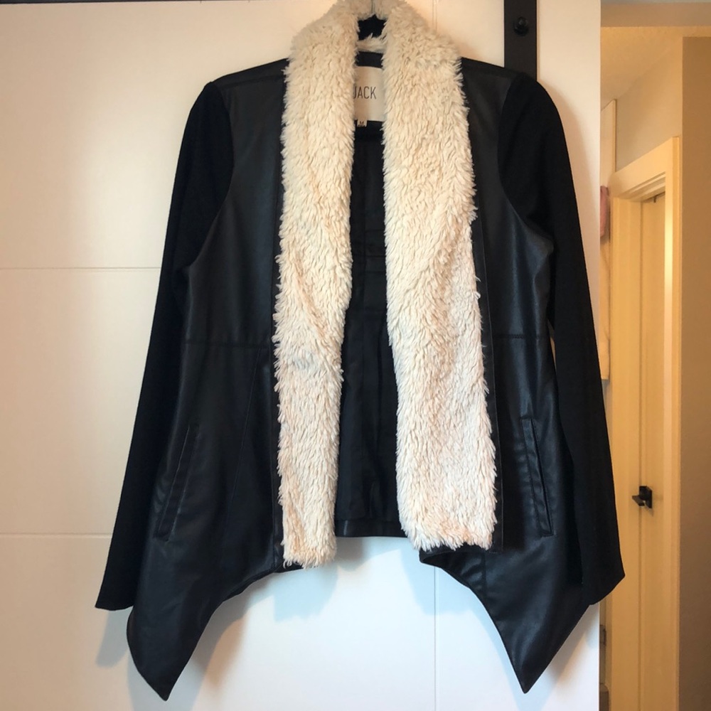 Black faux leather/shearling jacket - M